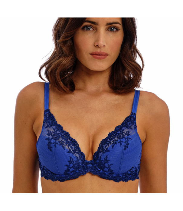 Wacoal Embrace Lace Plunge Bh met beugel & lichte voorvorm  kleur indigoblauw met borduursel kleur navy