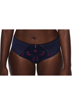 Amoena Delila comfortabele microfaser slip kleur blauw met borduursel magenta kleur mt 38 t/m 46