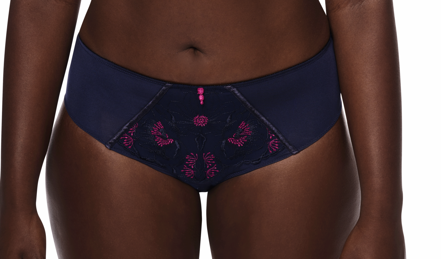 Amoena Amoena Delila comfortabele microfaser slip kleur blauw met borduursel magenta kleur mt 38 t/m 46