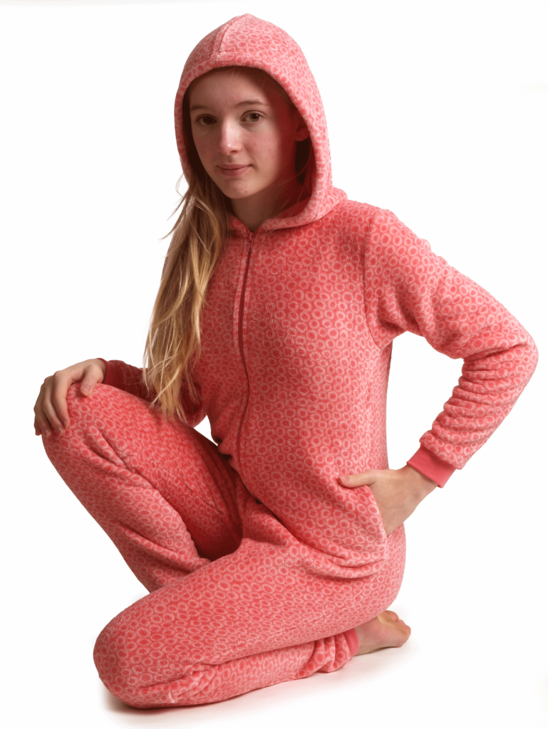 Lunatex Cocodream Gainniry coral fleece onesie kleur roze met fantasieprint kleur ivoor