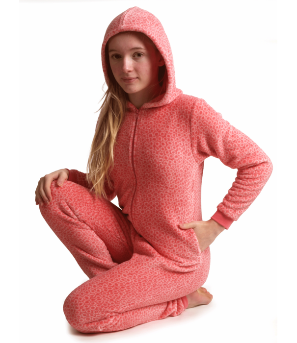 Lunatex Cocodream coral fleece meisjes onesie in roze met zachte fantasieprint (Lunatex)
