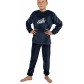 Outfitter velours jongenspyjama antraciet met streepprint en skateboard‑opdruk – maat 176