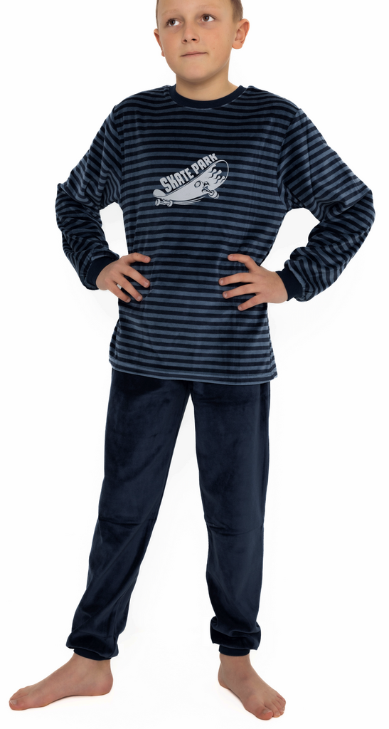 Lunatex Outfitter Velours Jongenspyjama – Antraciet Gestreept met Skateboard – €5 korting vanaf €39,95 of €15 vanaf €99,95