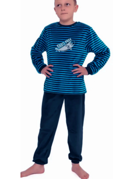 Lunatex Outfitter Jovon velours jongenspyjama marineblauw gestreept mt 176