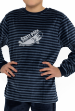 Lunatex Outfitter Velours Jongenspyjama – Antraciet Gestreept met Skateboard – €5 korting vanaf €39,95 of €15 vanaf €99,95