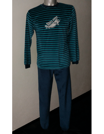 Outfitter Velours jongenspyjama  marineblauw – maat 176