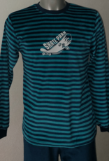 Lunatex Outfitter velours jongenspyjama marineblauw met streepprint en skateboard‑opdruk – maat 176