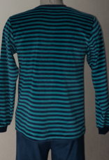 Lunatex Outfitter velours jongenspyjama marineblauw met streepprint en skateboard‑opdruk – maat 176