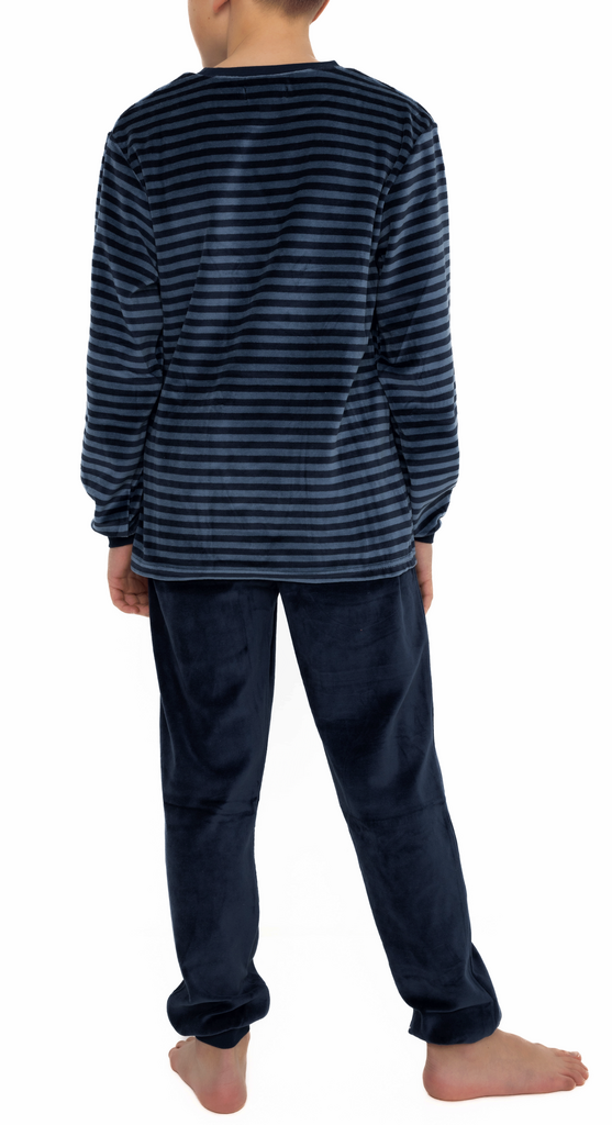 Lunatex Outfitter Velours Jongenspyjama – Antraciet Gestreept met Skateboard – €5 korting vanaf €39,95 of €15 vanaf €99,95