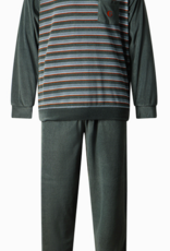 Lunatex  Gentlemen Reza badstof herenpyjama, jasje grijs gestreept & broek uni kleur grijs