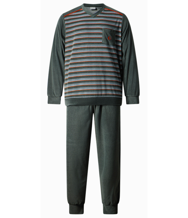 Lunatex Gentlemen Reza badstof herenpyjama – antracietgrijs met streepprint (L t/m 2XL)