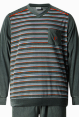 Lunatex Lunatex Gentlemen Reza badstof herenpyjama – antracietgrijs met streepprint (L t/m 2XL)