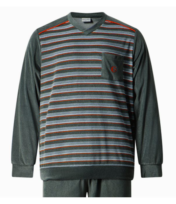 Lunatex Gentlemen Reza badstof herenpyjama – antracietgrijs met streepprint (L t/m 2XL)