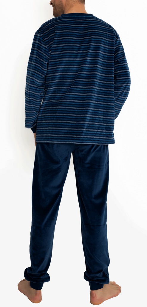 Lunatex Lino herenpyjama – Navy velours pyjama uit de Outfitter collectie