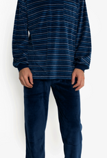 Lunatex Lino herenpyjama – Navy velours pyjama uit de Outfitter collectie