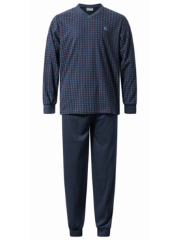 Lunatex Gentlemen Gian double jersey herenpyjama, kleur navy met print