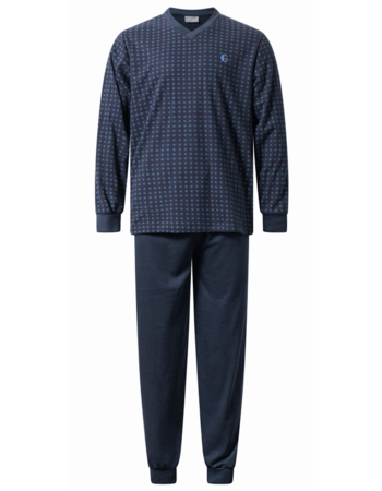 Lunatex Gentlemen Gian double jersey herenpyjama – navy met print