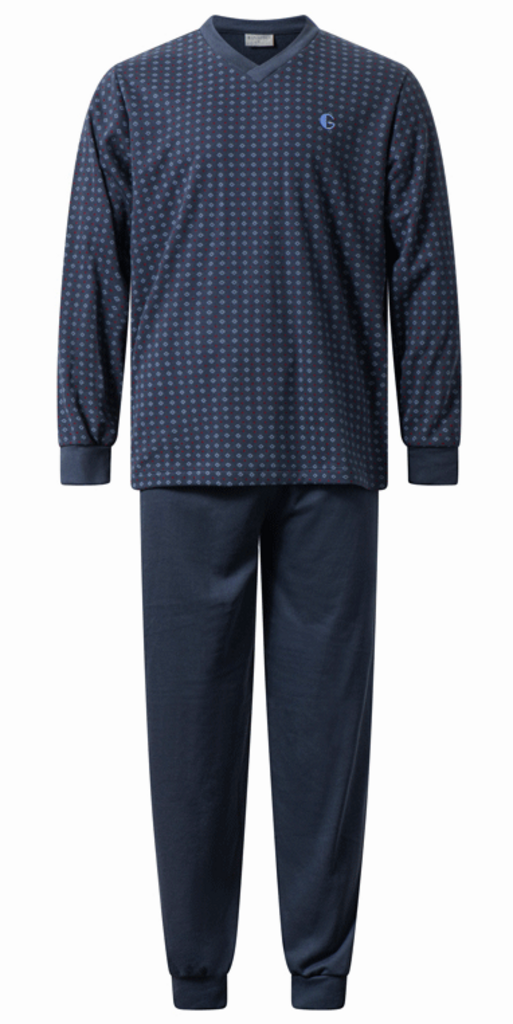 Lunatex Gentlemen Gian double jersey herenpyjama, kleur navy met print