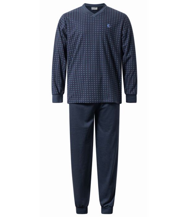 Gentlemen Gian double jersey herenpyjama, kleur navy met print