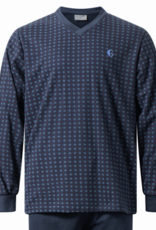 Lunatex Gentlemen Gian double jersey herenpyjama, kleur navy met print