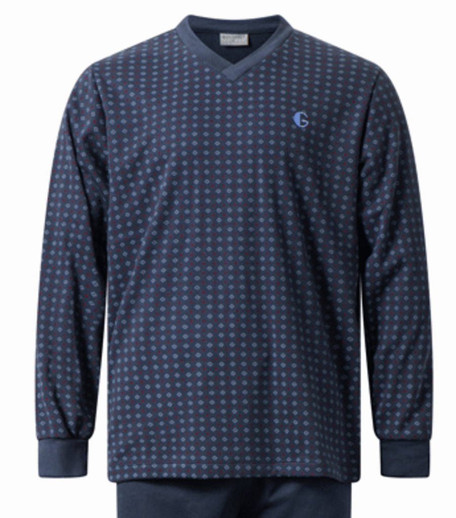 Lunatex Gentlemen Gian double jersey herenpyjama, kleur navy met print