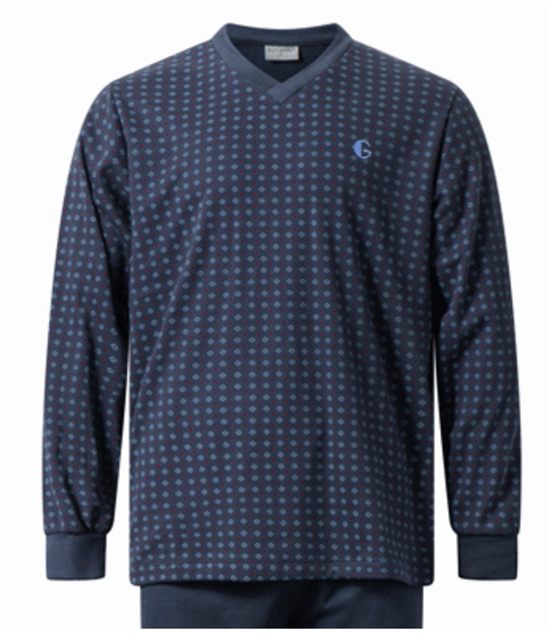 Lunatex Lunatex Gentlemen Gian double jersey herenpyjama in navy met print