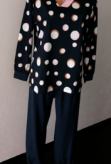 Lunatex Dames katoenen pyjama marineblauw gecombineerd met print dots mt 42-L