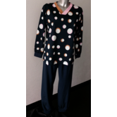 Lunatex Dames katoenen pyjama marineblauw gecombineerd met print dots mt 42-L