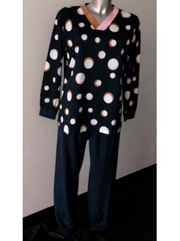 Lunatex Dames katoenen pyjama marineblauw gecombineerd met print dots mt 42-L