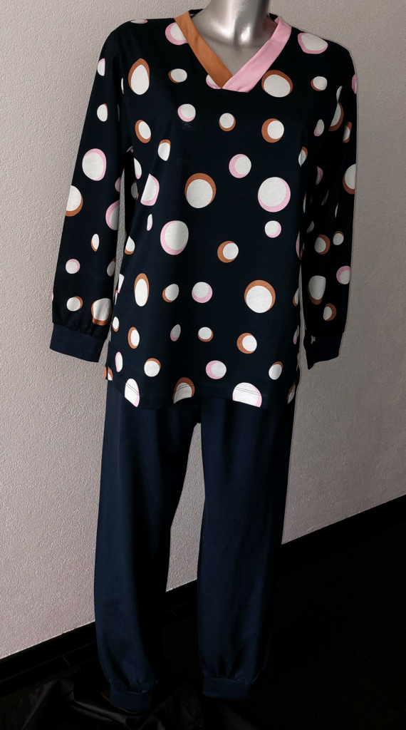 Lunatex Dames katoenen pyjama marineblauw gecombineerd met print dots mt 42-L