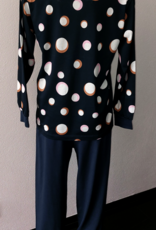 Lunatex Dames katoenen pyjama marineblauw gecombineerd met print dots mt 42-L