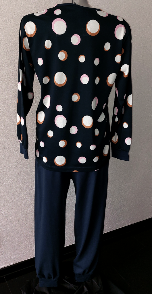 Lunatex Dames katoenen pyjama marineblauw gecombineerd met print dots mt 42-L