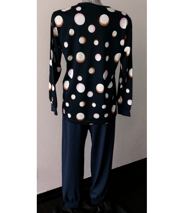 Lunatex Dames katoenen pyjama marineblauw gecombineerd met print dots mt 42-L