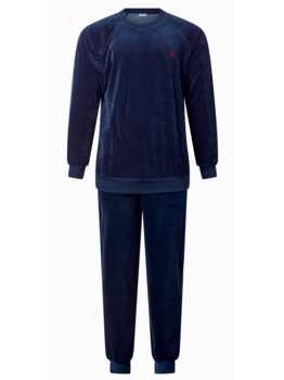 Lunatex Gentlemen Ilay velours herenpyjama – marineblauw – L t/m XXL