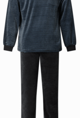 Lunatex Outfitter Devaun velours herenpyjama kleur blauw met antracietgrijs met blauw gecombineerd de maat L