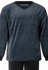 Lunatex Outfitter Devaun velours herenpyjama kleur blauw met antracietgrijs met blauw gecombineerd de maat L