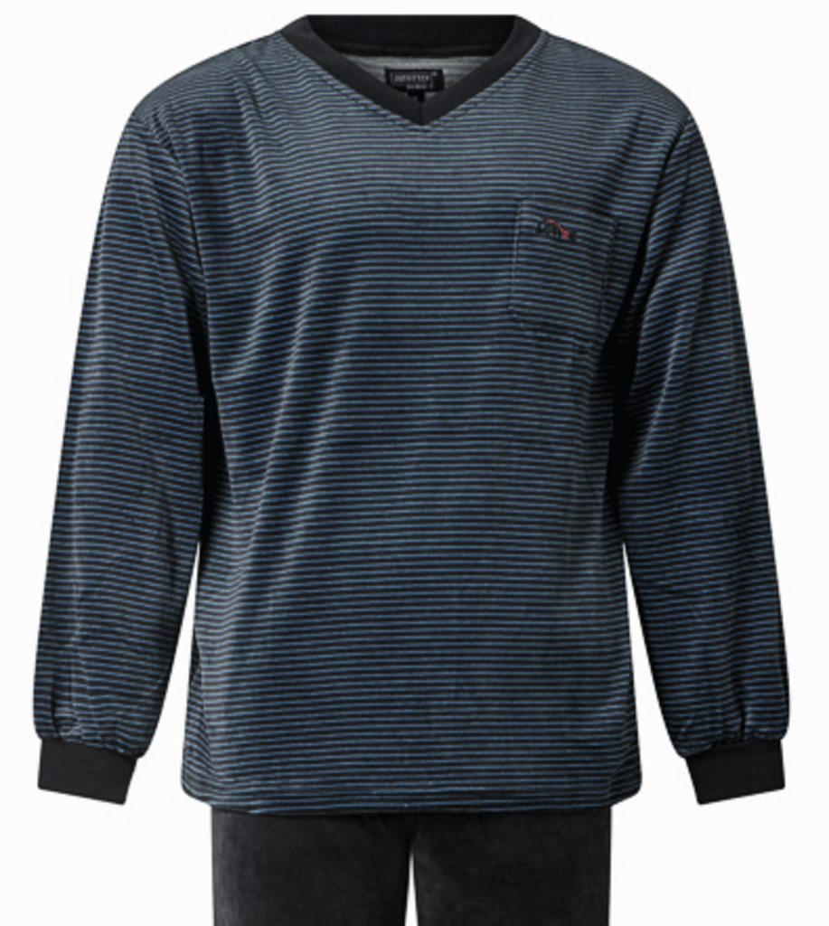 Lunatex Outfitter Devaun velours herenpyjama kleur blauw met antracietgrijs met blauw gecombineerd de maat L