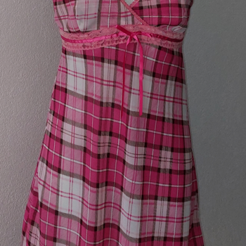 LingaDore Silena chiffon nachtjurkje ruitprint kleur pink & roze, mt 40-M - valt als mt 38-S