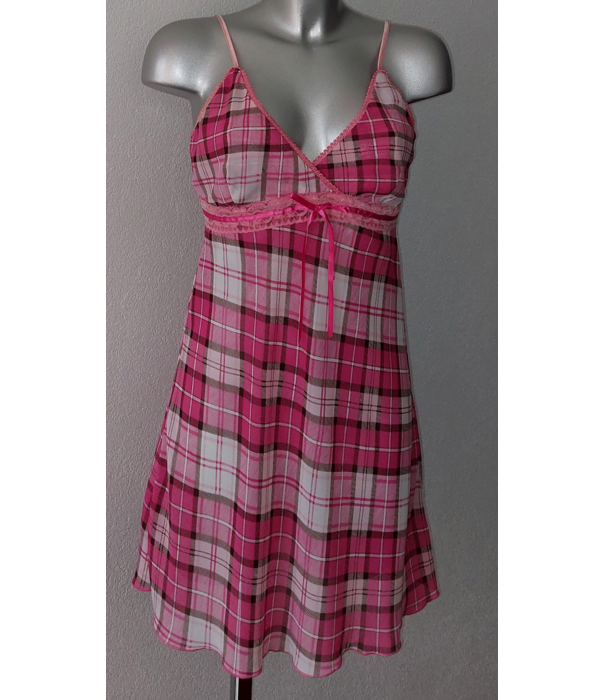 LingaDore LingaDore Silena chiffon nachtjurkje ruitprint kleur pink & roze, mt 40-M- valt als mt 38-S