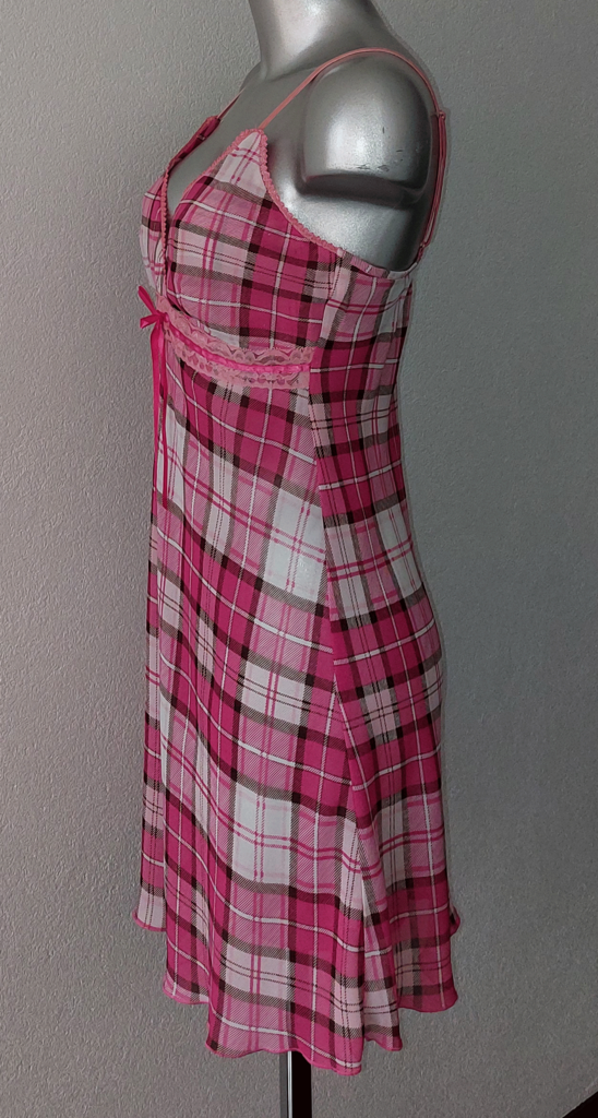 LingaDore Silena chiffon nachtjurkje ruitprint kleur pink & roze, mt 40-M- valt als mt 38-S