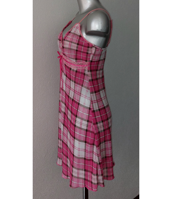 LingaDore LingaDore Silena chiffon nachtjurkje ruitprint kleur pink & roze, mt 40-M- valt als mt 38-S