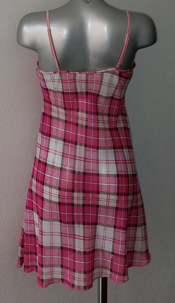 LingaDore Silena chiffon nachtjurkje ruitprint kleur pink & roze, mt 40-M- valt als mt 38-S