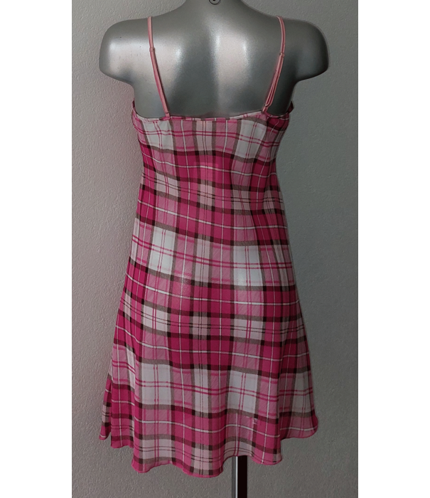 LingaDore LingaDore Silena chiffon nachtjurkje ruitprint kleur pink & roze, mt 40-M- valt als mt 38-S