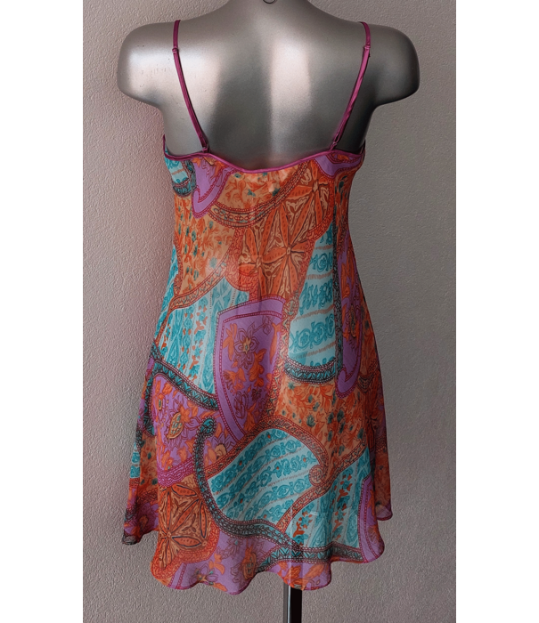 LingaDore LingaDore Paxton chiffon nachtjurkje kleur purple gecombineerd met kleurrijke print de mt 42-L