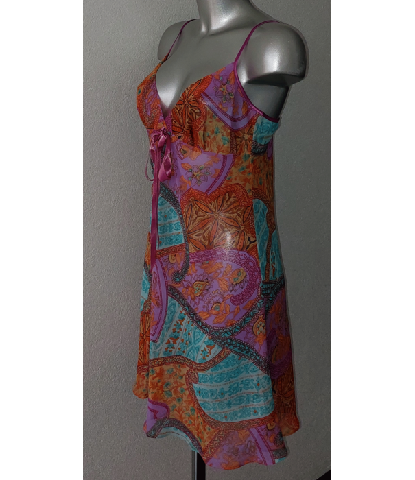 LingaDore LingaDore Paxton chiffon nachtjurkje kleur purple gecombineerd met kleurrijke print de mt 42-L