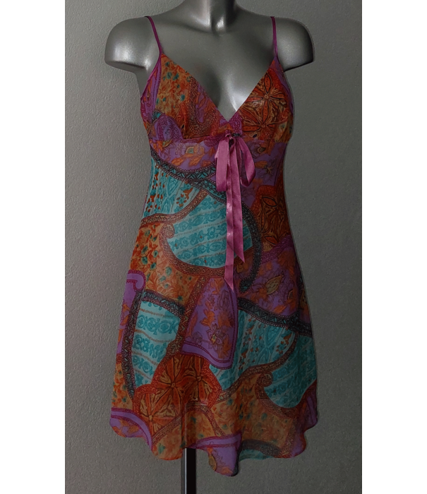 LingaDore LingaDore Paxton chiffon nachtjurkje kleur purple gecombineerd met kleurrijke print de mt 42-L