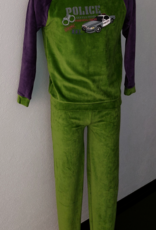 Lunatex Almon velours jongenspyjama mosgroen met marineblauw gecombineerd de mt 164 of 176