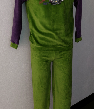 Lunatex Velours Jongenspyjama – Mosgroen & Marineblauw met Politieauto