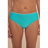 Amoena Salerno middelhoge bikinislip jadegroen met verstelbare strikjes en witte haaknaad
