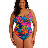 Elomi Porto Rafti lichtgewicht badpak in indigo blauw met tropische bladprint